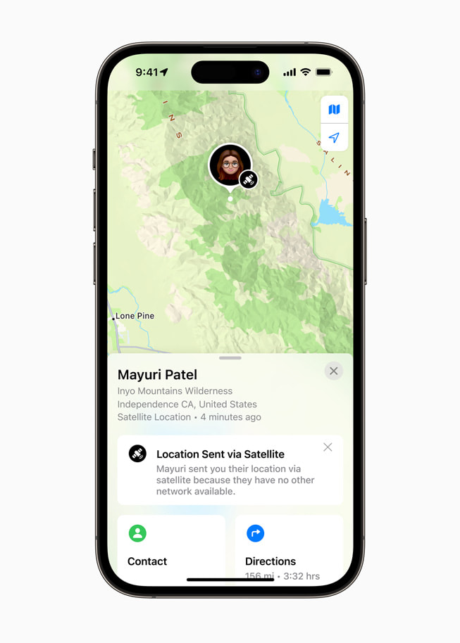 The Find My via satellite functionality is shown on iPhone.