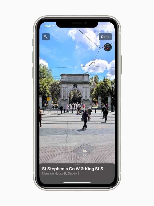 The Dublin city view using the Look Around feature in Maps displayed on iPhone 11 Pro.  