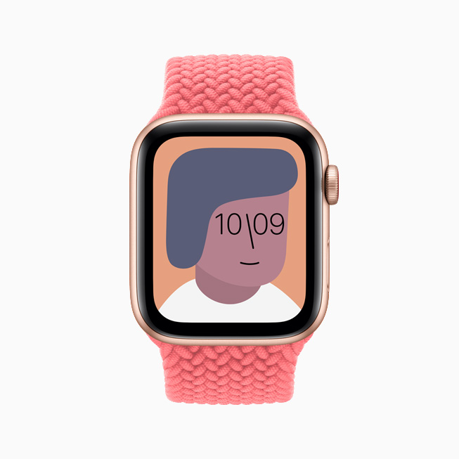 Artist watch face displayed on Apple Watch SE.