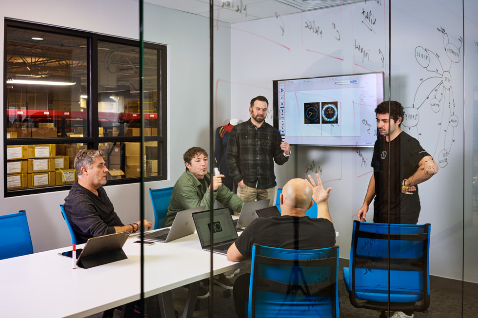 The team behind Oceanic+ is shown, from left to right: Olivier Laguette, Mike Huish, Nick Hollis, Andrea Silvestri, and Niccolò Consolazio.