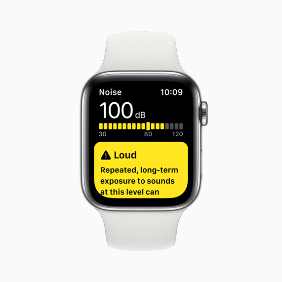 A decibel reading in the new Noise app on Apple Watch Series 5.