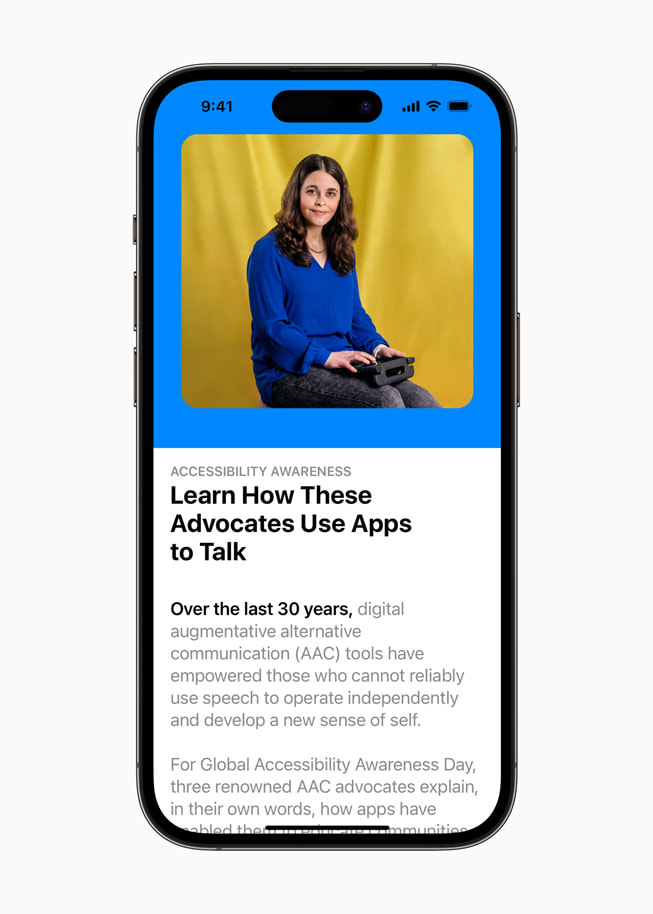 The App Store Accessibility Awareness spotlight displayed on iPhone 14 Pro. 