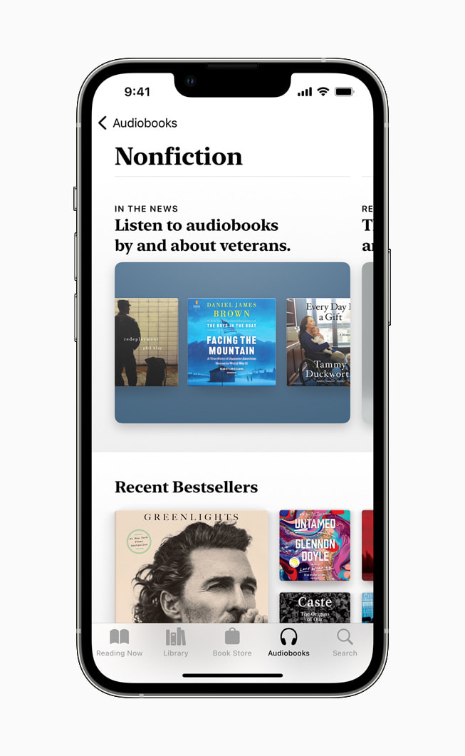 Apple Books audiobook spotlight for audiobooks by and about veterans.