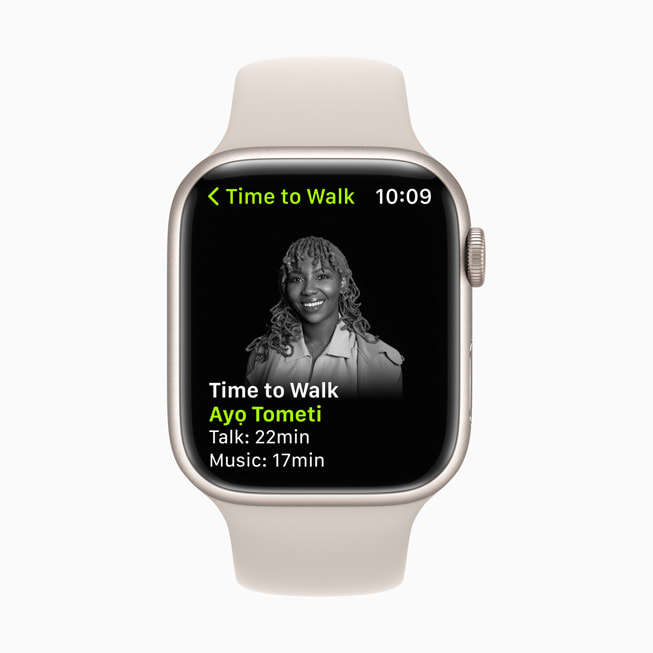 Ayọ Tometi Time to Walk episode displayed on Apple Watch.