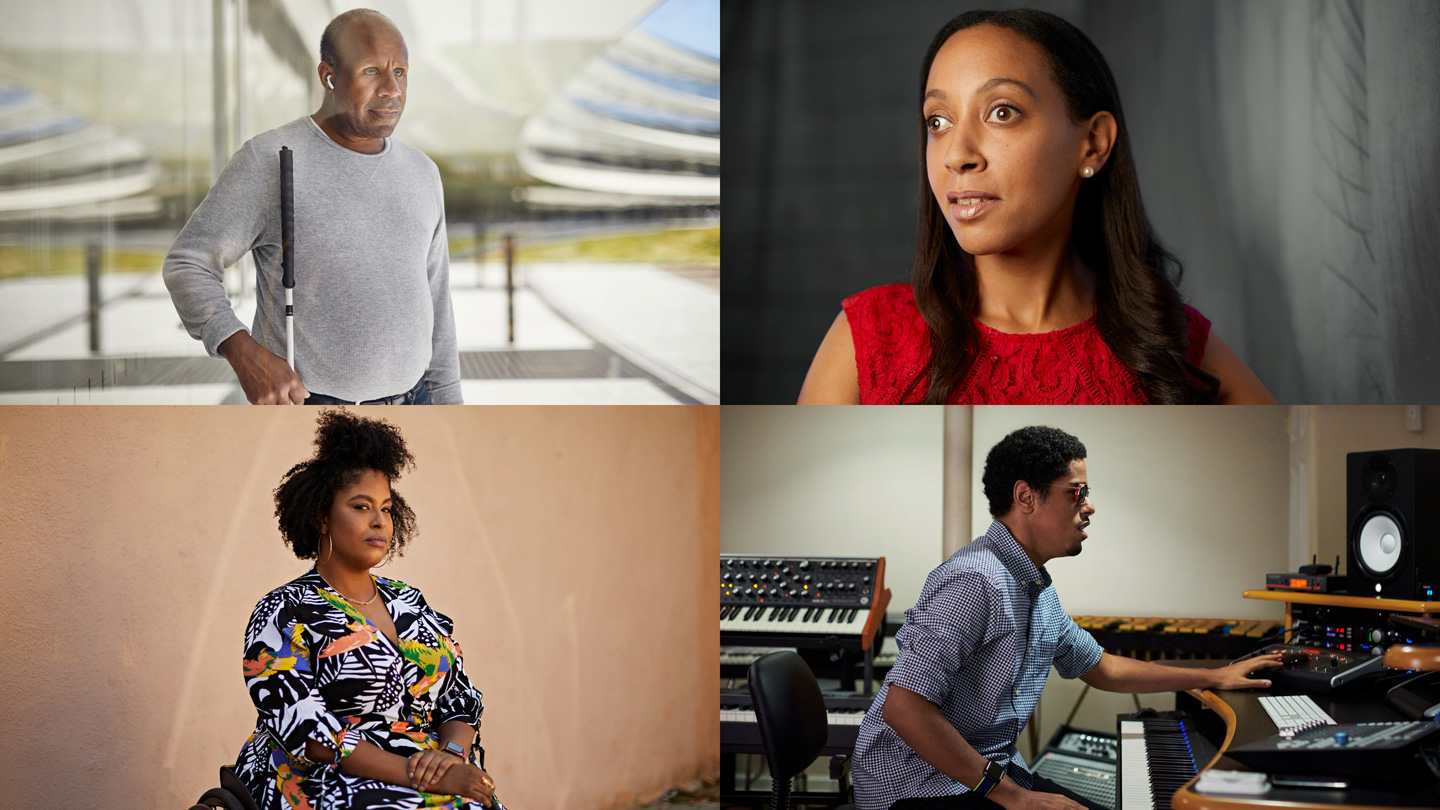 Four portraits of Dean Hudson, Haben Girma, Matthew Whitaker, and Tatiana Lee.