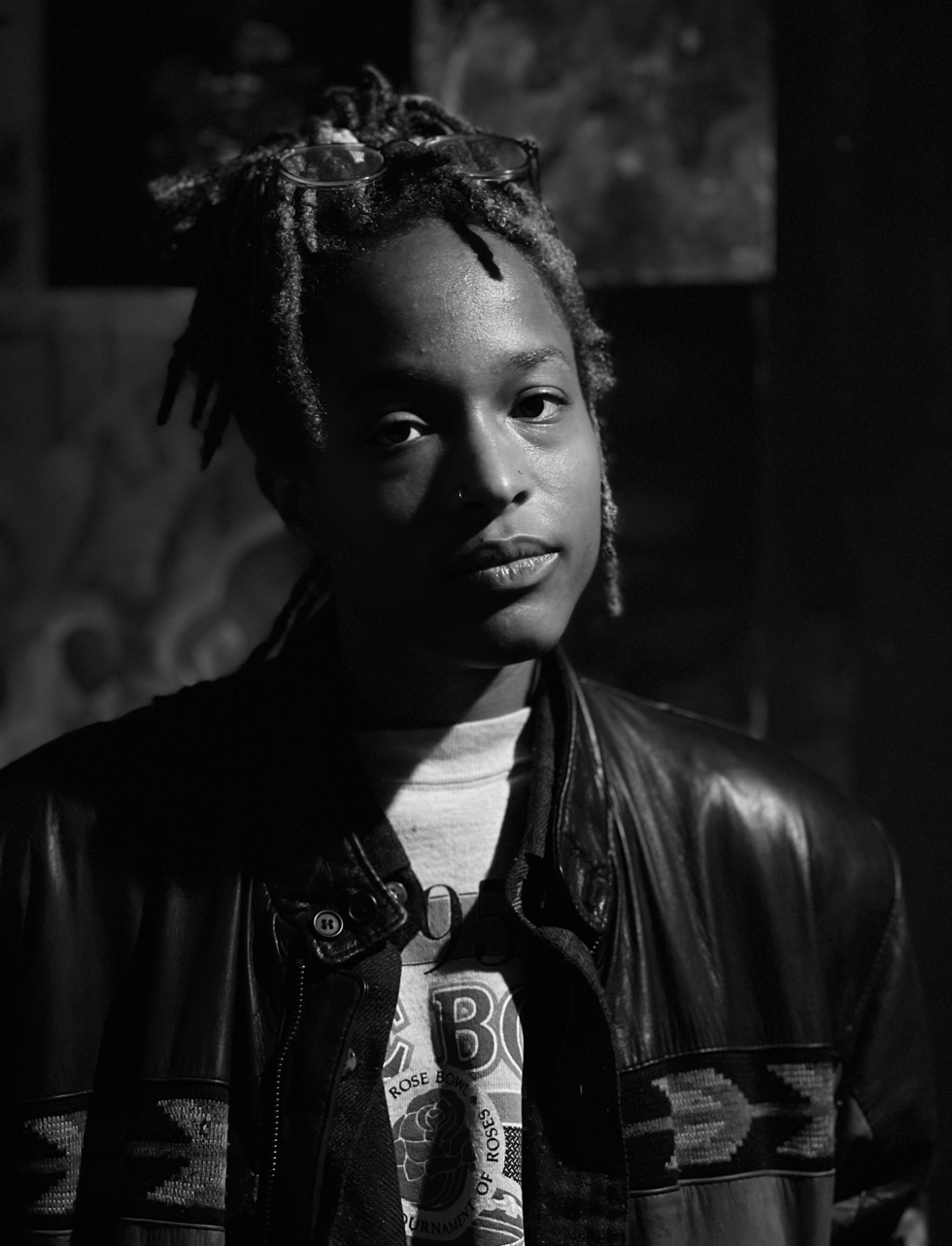 Black-and-white shot of Taryn.