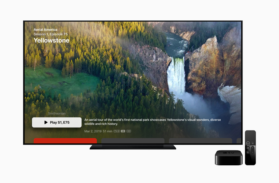 The Yellowstone episode of “Aerial America” displayed on Apple TV.