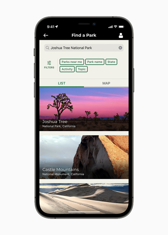 Find a Park feature on the official National Park Service app on iPhone 12 Pro.