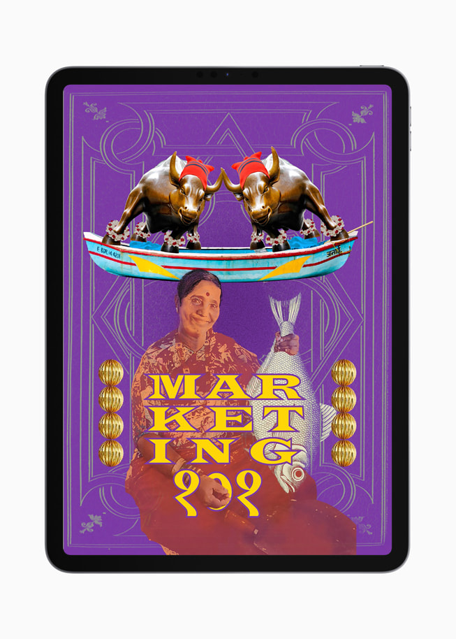 “Marketing १0१” (Marketing 101) illustration displayed on iPad Pro.
