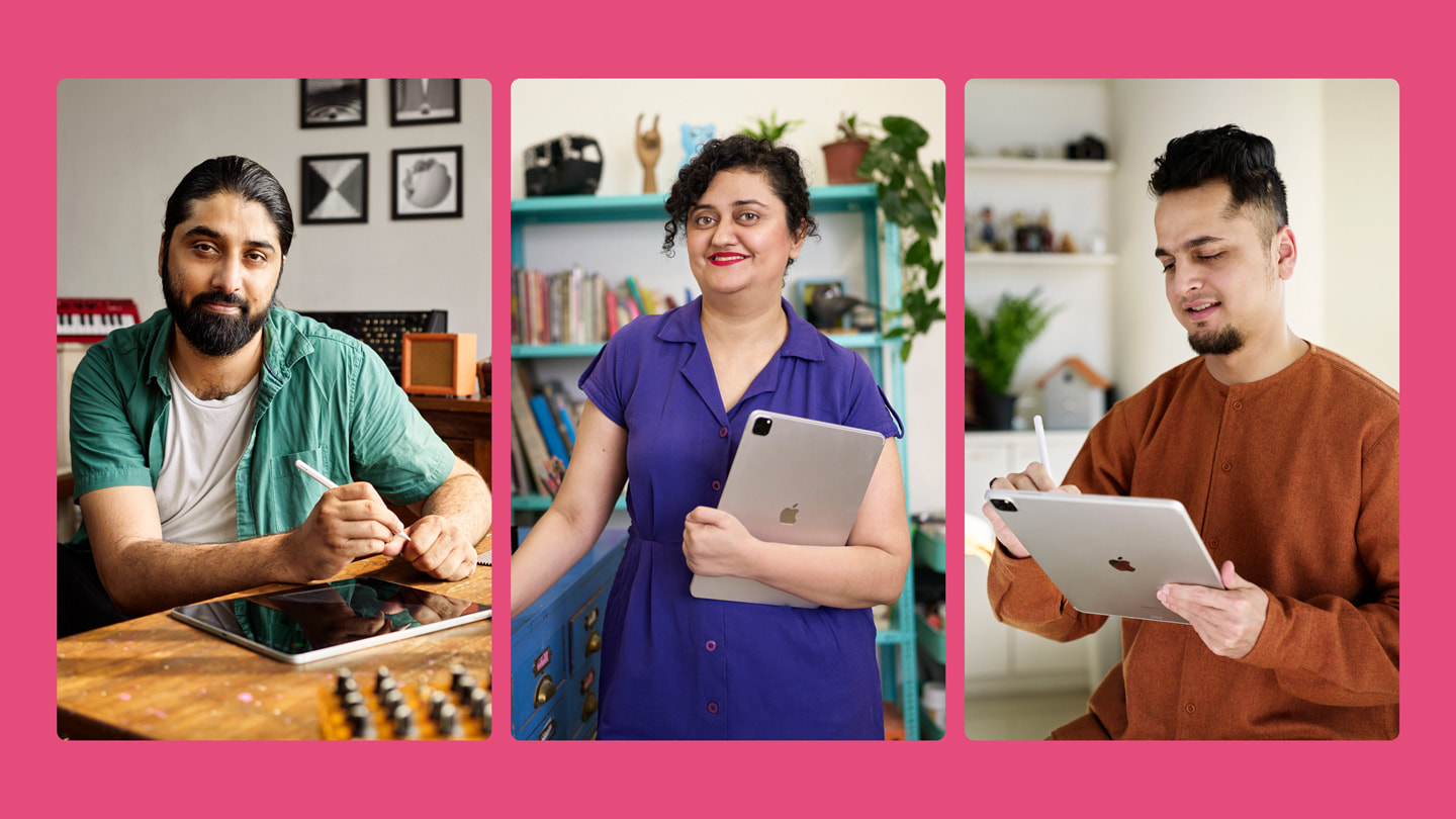 From left to right: Artists Varun Desai, Mira Felicia Malhotra, and Gaurav Ogale.