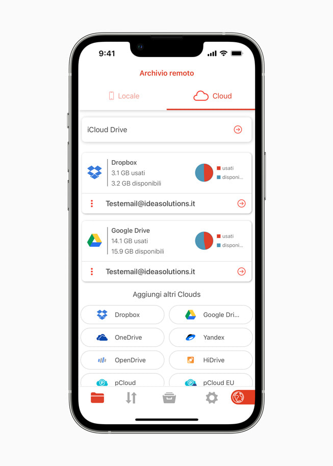 Schermata di un archivio remoto nell’app Amerigo File Manager.