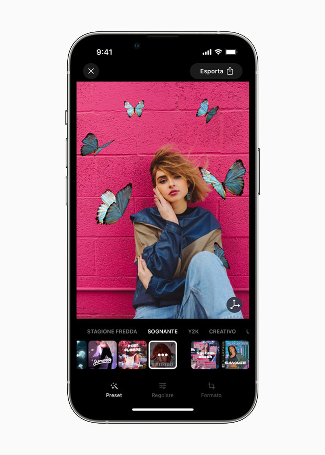 Editing di uno scatto ingrandito su Loopsie su iPhone 13 Pro.