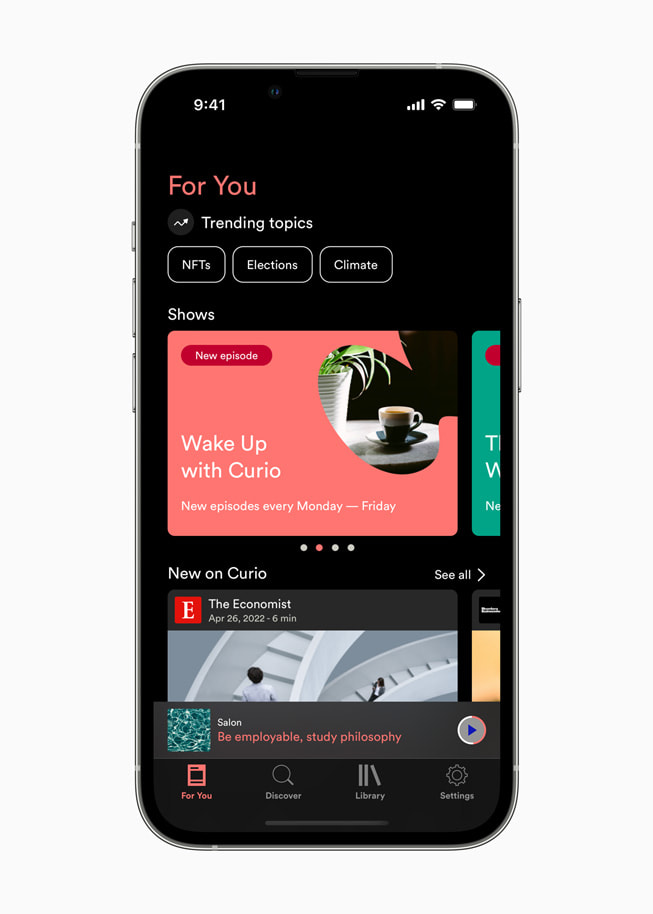 Curio’s trending topics page on the For You tab.