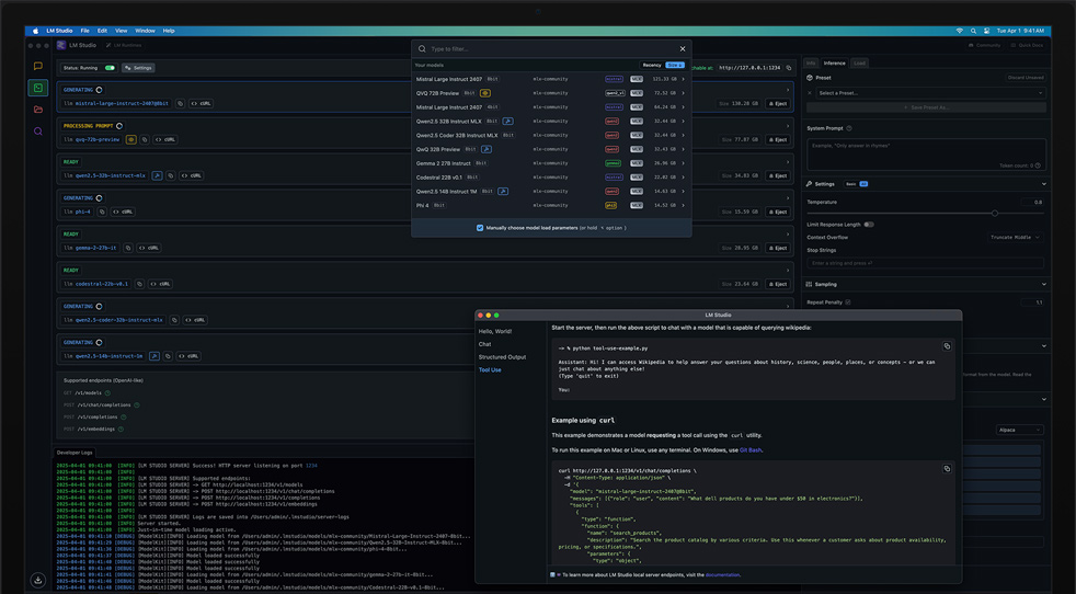 Wykorzystanie aplikacji LM Studio i Apple MLX do analizy modeli uczenia na Macu Studio z czipem M3 Ultra