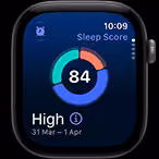 Apple Watch Series 12, aluminum case, space gray color, sleep score circle graph, right side exterior, Digital Crown