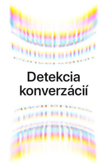 Vlny znázorňujúce okolité zvuky ako farebné oblúky, v strede je text: Detekcia konverzácií