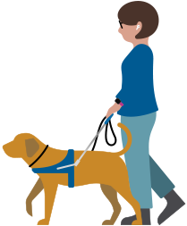 Una persona con discapacidad visual lleva unos AirPods mientras pasea con un perro guía