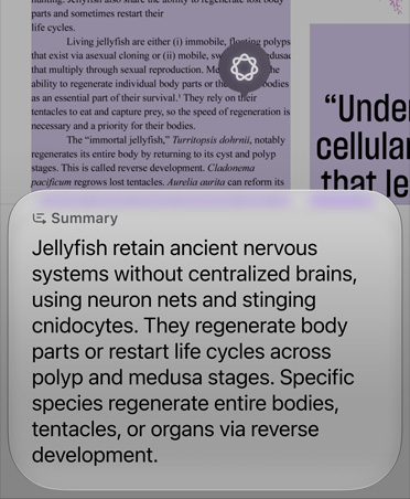 A screenshot of Image Search being used to summarise a few paragraphs of an article about jellyfish biology
