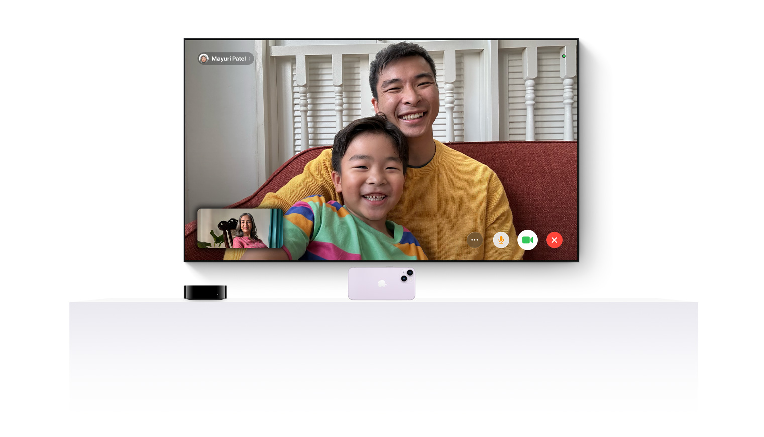 Apple TV 4k and an iPhone working together to bring FaceTime to a flat screen television