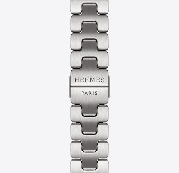 Apple Watch Hermès Series 11 Grand H Fin band, satiné color, Hermès logo engraved on buckle