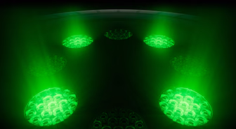 Underside of watch with multiple round sensors with glowing green LED lights