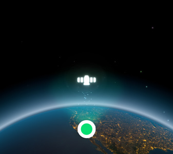 Globe showing user location with satellite icon above