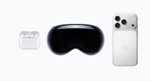 AirPods Pro 3, Apple Vision Pro, and an iPhone 17 Pro in Silver color