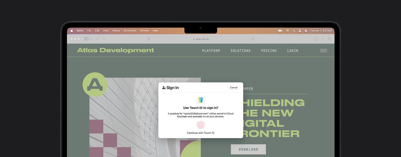 Ventana de Touch ID en la pantalla de un Mac. Detrás se ve una presentación.