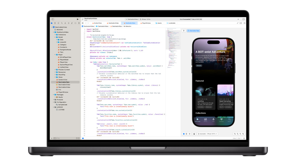 Un Mac abierto muestra una aplicación de programación de Apple llamada Swift.