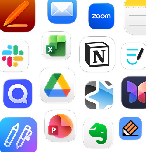 En samling ikoner för produktivitetsappar, inklusive Google Drive, Evernote, Slack och Quizlet