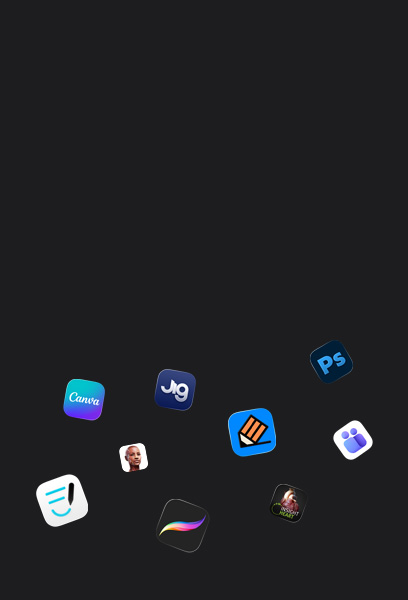 一連串 app 合作夥伴圖像，包括 Goodnotes、Canva、Complete Anatomy、Procreate、JigSpace、Notability、INSIGHT HEART、Adobe Photoshop、Microsoft Teams