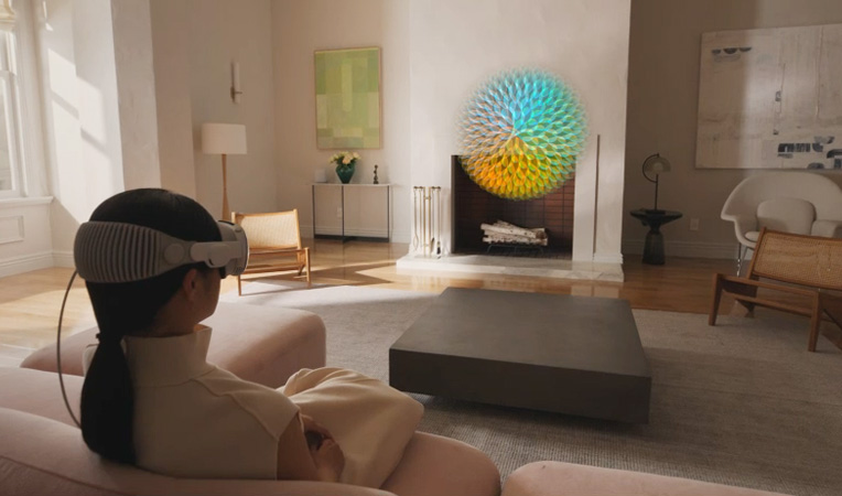 A person goes through a guided meditation in the Mindfulness app on Apple Vision Pro