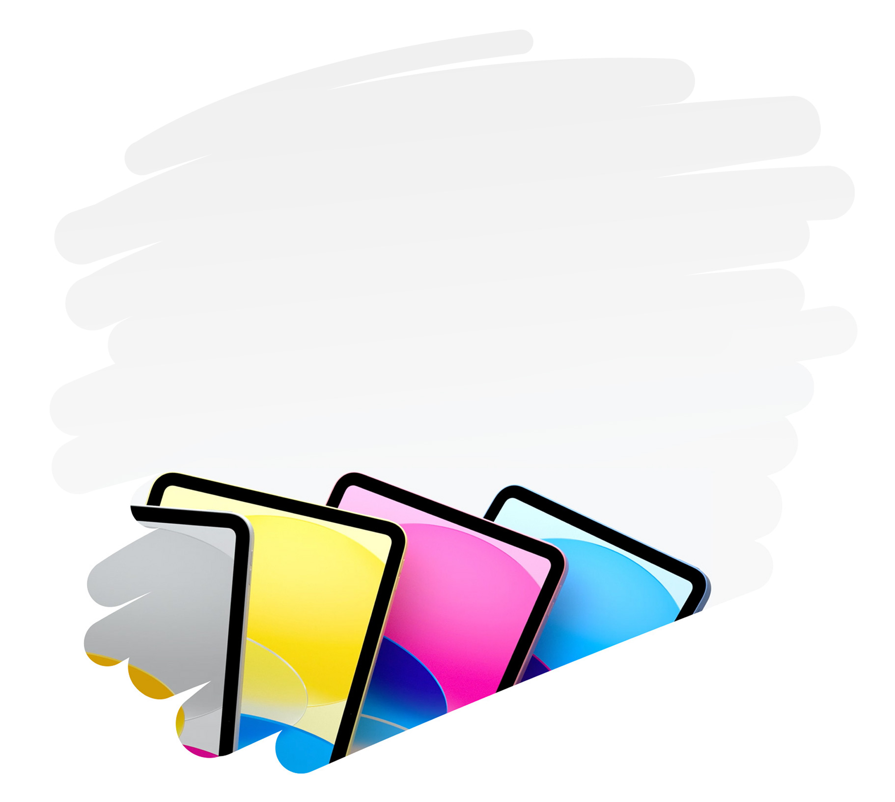 موديلات iPad بألوانها الزاهية تظهر داخل خط عريض مرسوم بالقلم على الصفحة.