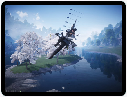 iPad Air, parte frontal, muestra una escena del juego de acción Where Winds Meet