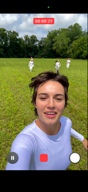 iPhone 17 Pro screen showing ultra-stabilized video feature during a video of a person dancing in the wind