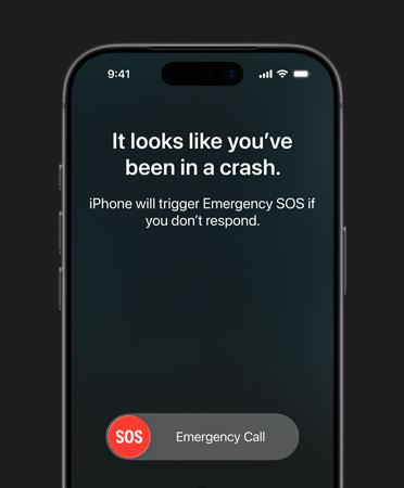 iPhone 17, esikülg, ümarad nurgad, kasutuses autoavarii tuvastuse funktsioon