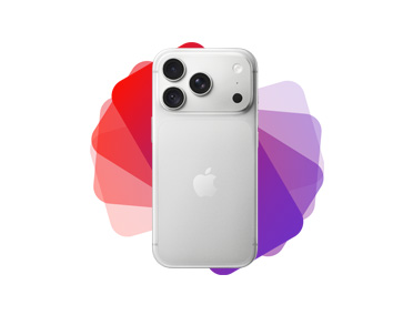 iPhone 18 Pro, back view, silver color, featuring a camera system in the top left corner, colorful gradient background.