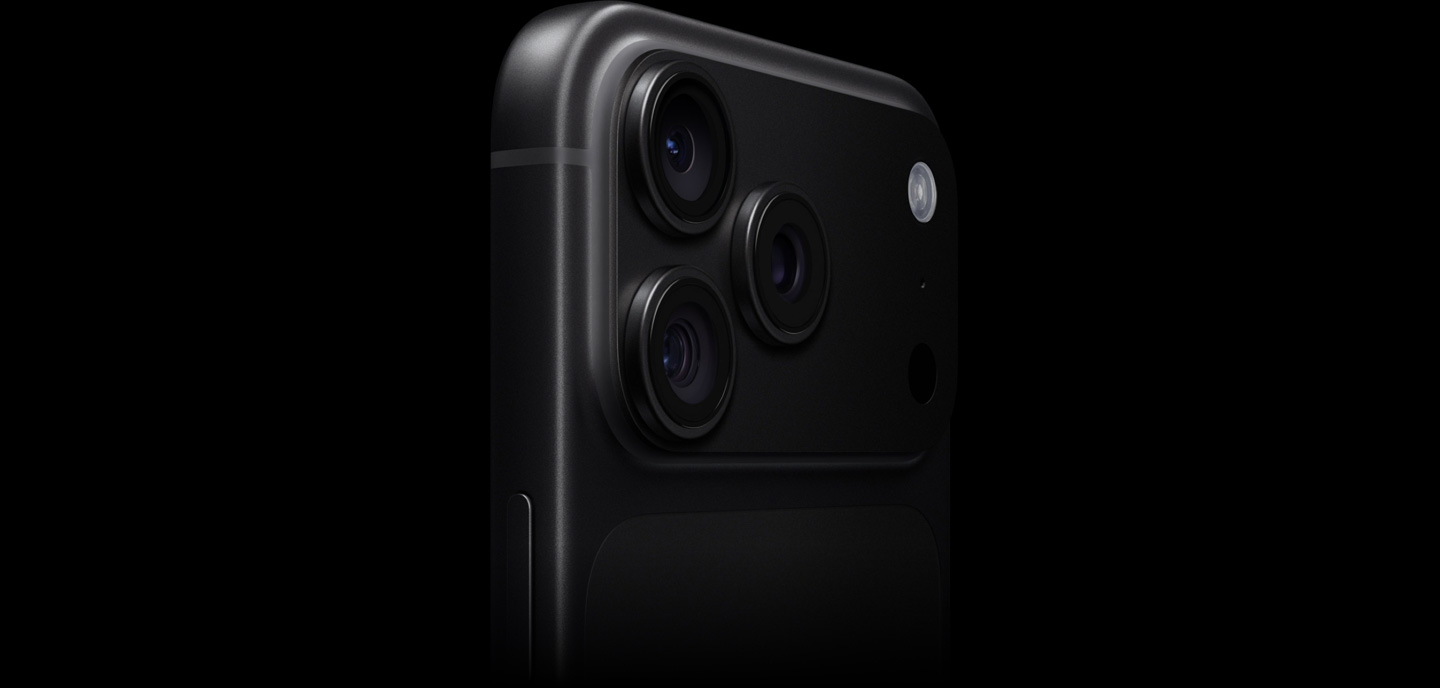 iPhone 18 Pro in Black, angled, partial rear exterior, focus on the Pro Fusion camera system