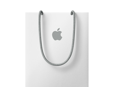 Apple 白色購物袋，袋子近開口處有 Apple 標誌