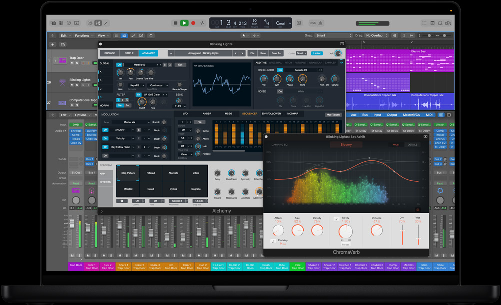 MacBook Pro 16, Logic Pro mixing board with module for arpeggiation controls