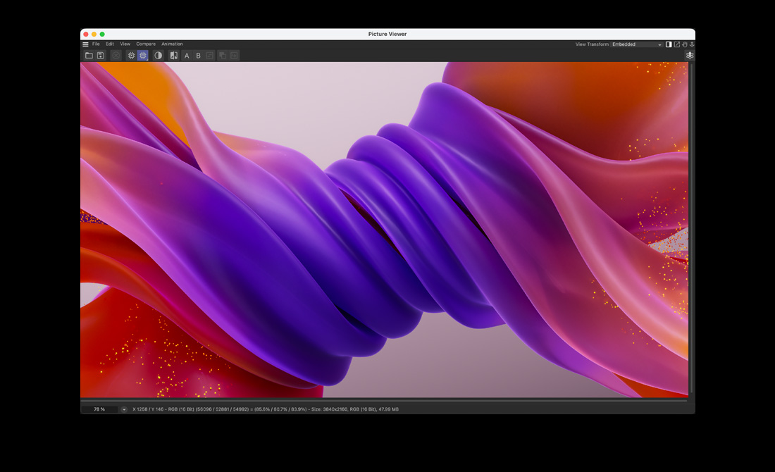 Ein MacBook Pro Display zeigt eine komplexe 3D Animation eines sich drehenden Seils in Cinema 4D