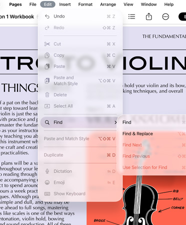 A menüsor közeli képe a Visszavonás, Ismétlés, Kivágás, Másolás, Beillesztés és egyéb lehetőségekkel