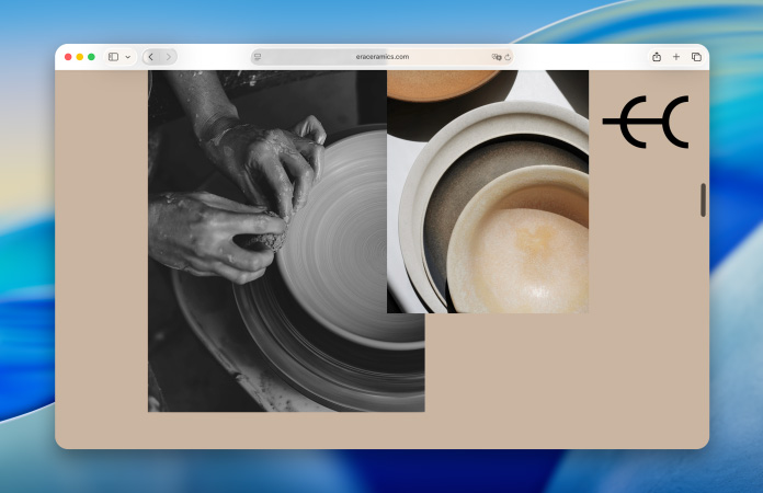 A webpage about ceramic pottery in the redesigned Safari, with the updated toolbar subtly reflecting colors from the page