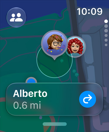 Pantalla que muestra la app Encontrar para obtener la ubicación de una persona.