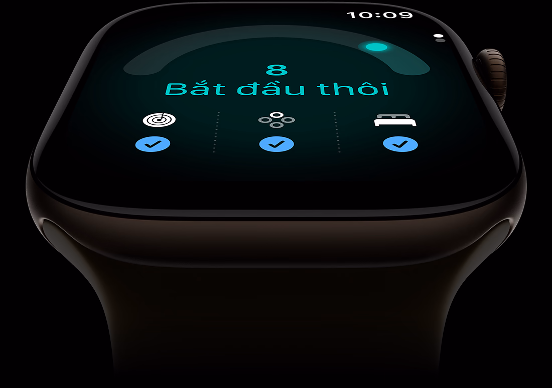 Apple Watch Series 12, vỏ nhôm, màu đồng đậm, điểm số sẵn sàng 8, mặt ngoài bên phải, Digital Crown, Dây Đeo Thể Thao, màu xanh ô-liu